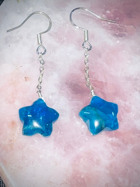 Blue Apatite Star Earrings
