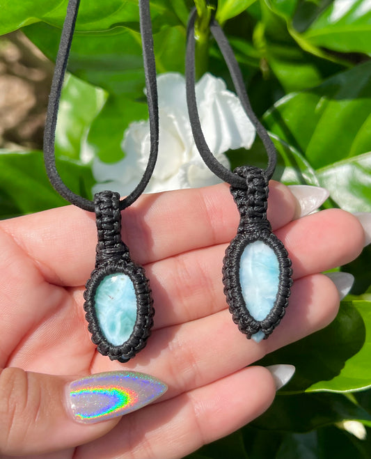 Larimar macramé necklace