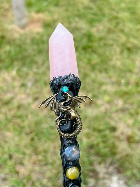 Dragon Rose Quartz Wand