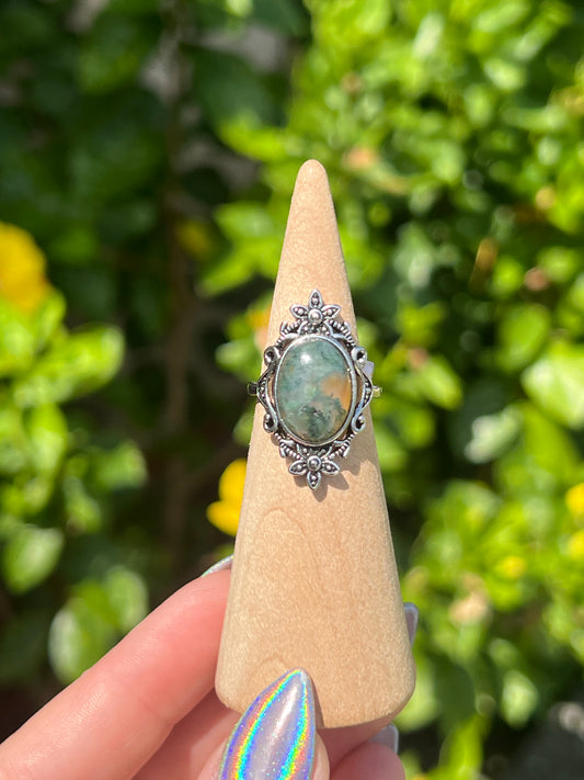 Moss agate ring