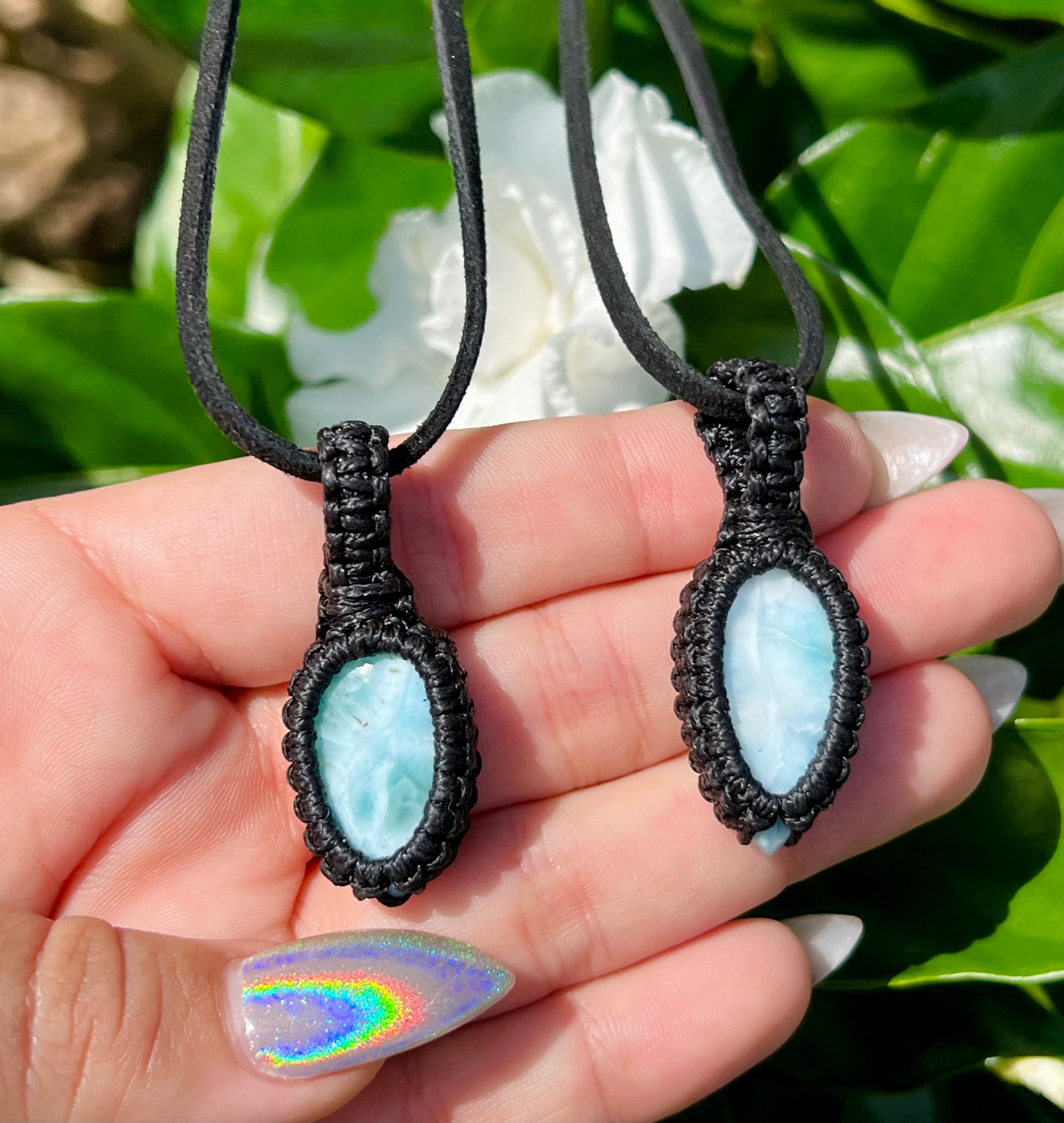 Larimar macramé necklace