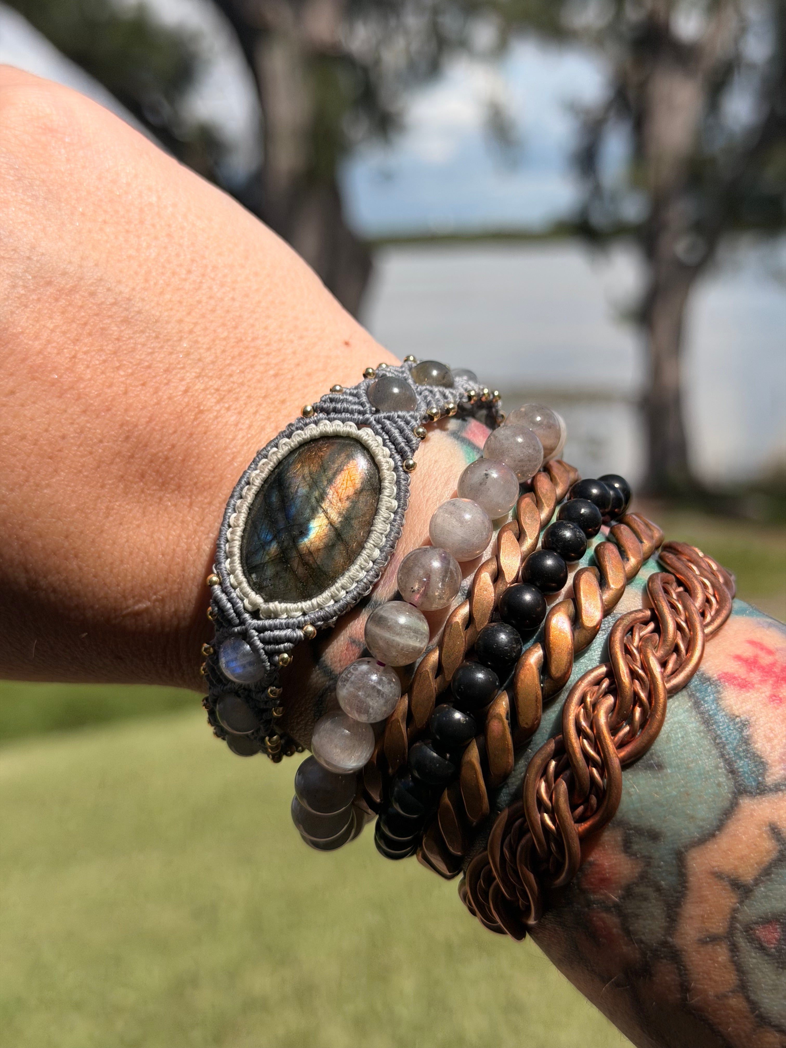 🌅 Sunset Labradorite Macramé Bracelet