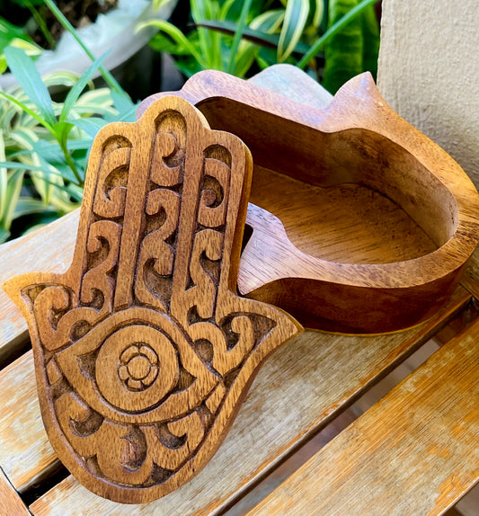 Wooden Hamsa Treasure Box