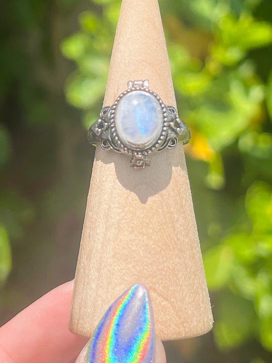 Mystic Moon Locket Ring - Rainbow Moonstone