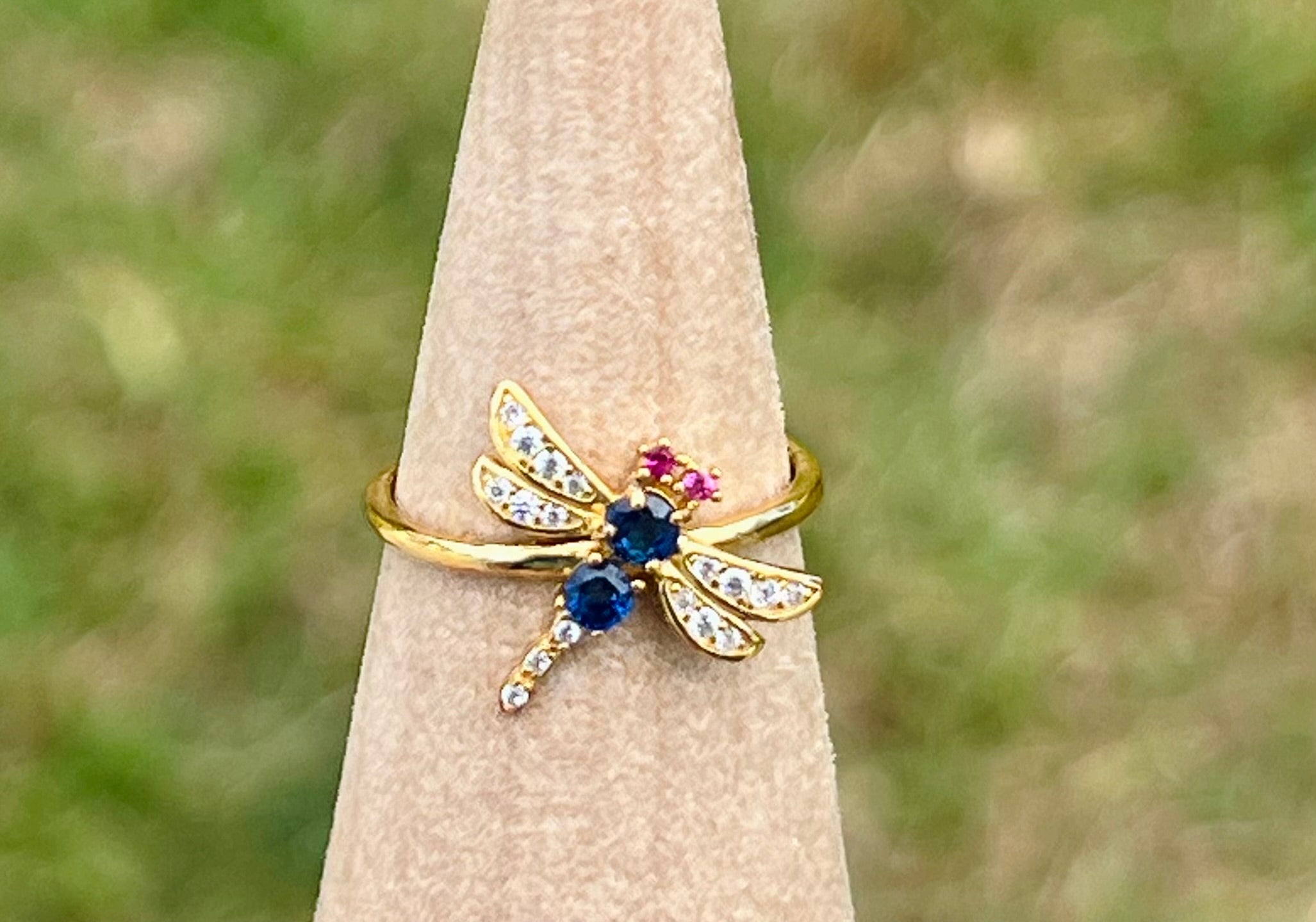 Saphire & Pink Tourmaline Dragonfly Ring