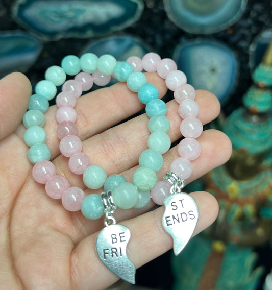 Best Friend Charm Bracelets – Amazonite & Rose Quartz (Set of 2)