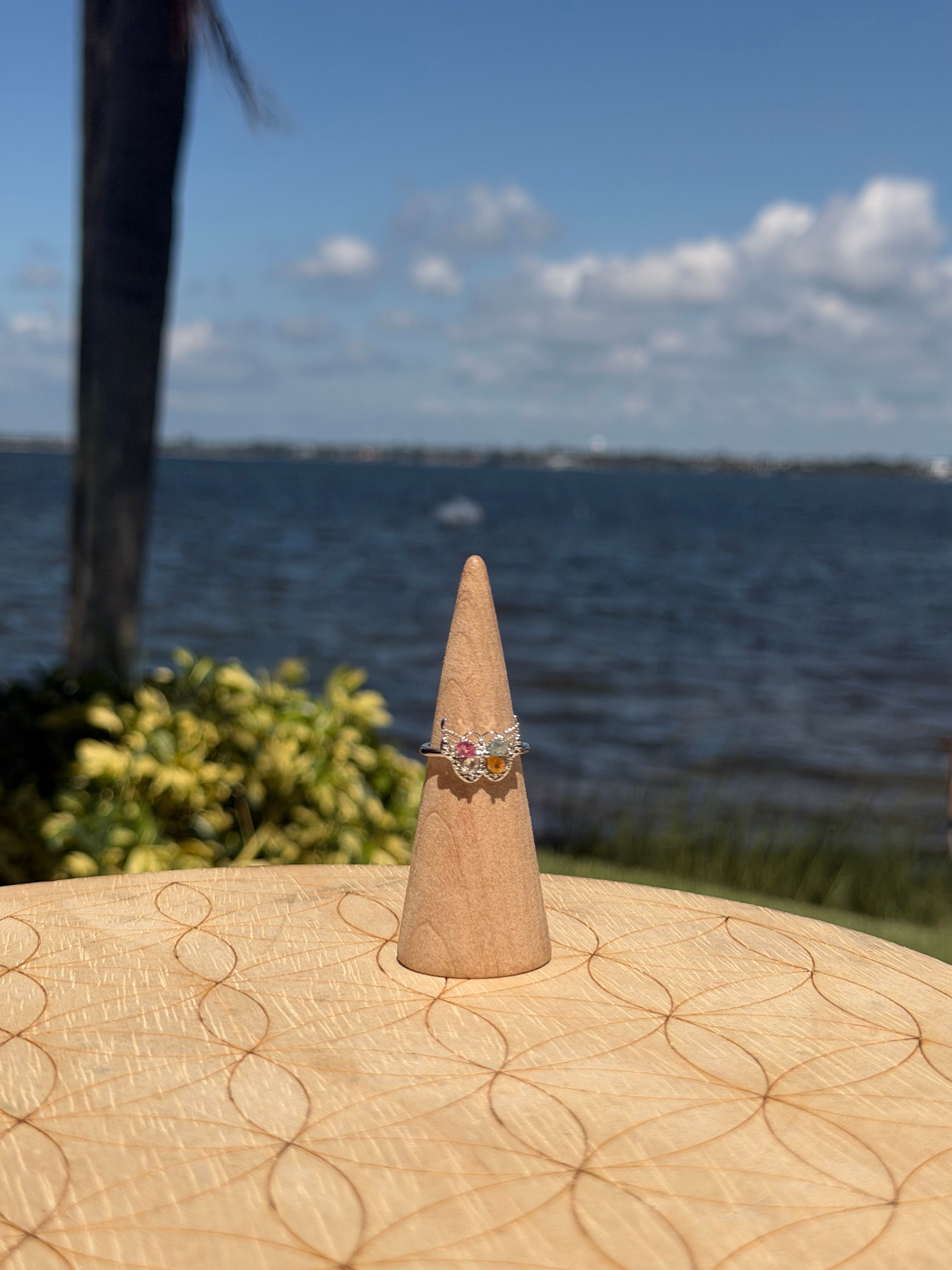 🦋 Butterfly Rainbow Tourmaline Adjustable Ring