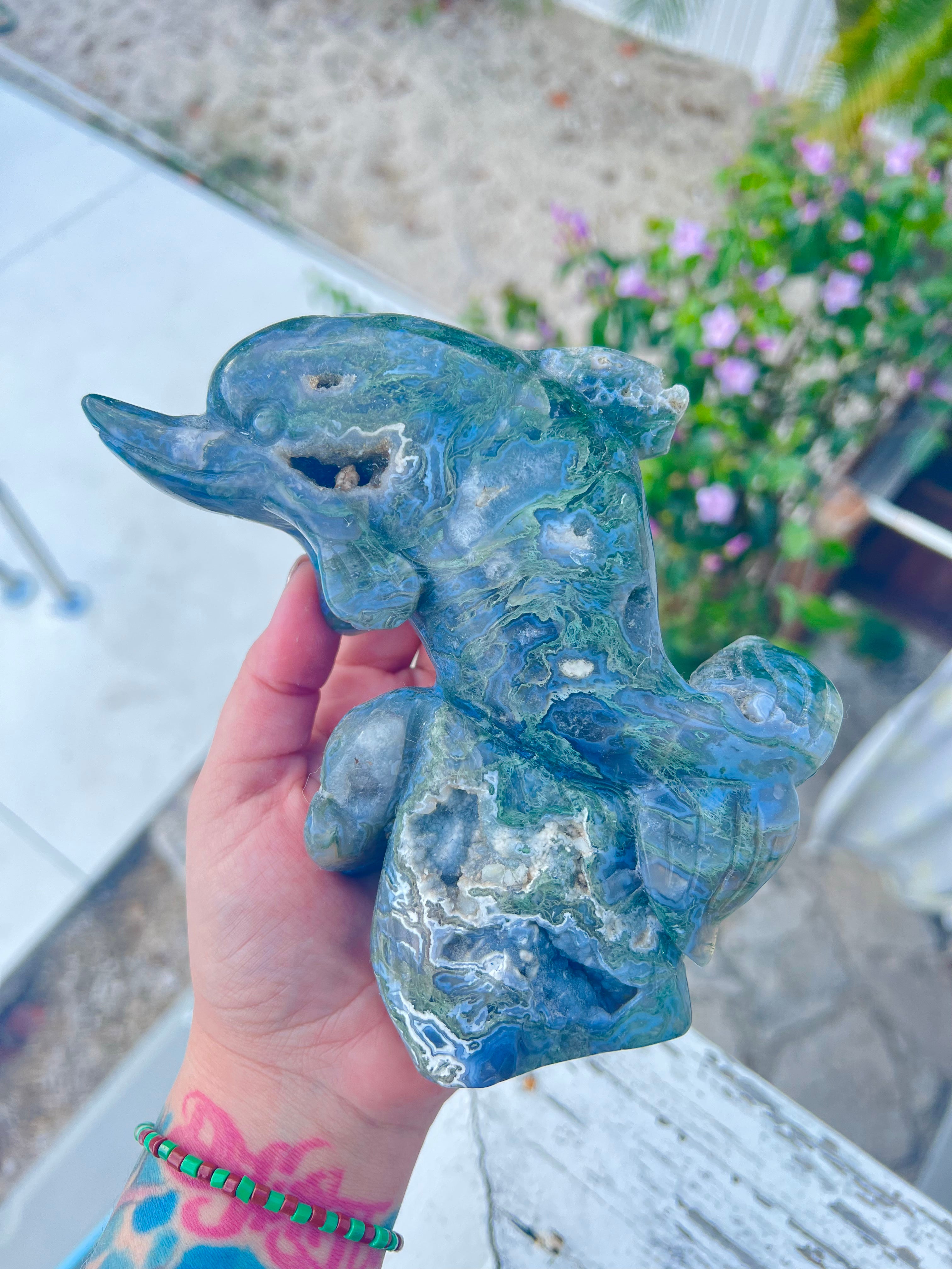 Druzy Moss Agate Crystal Dolphin