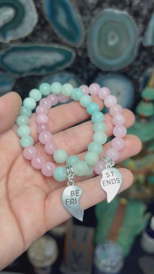 Best Friend Charm Bracelets – Amazonite & Rose Quartz (Set of 2)