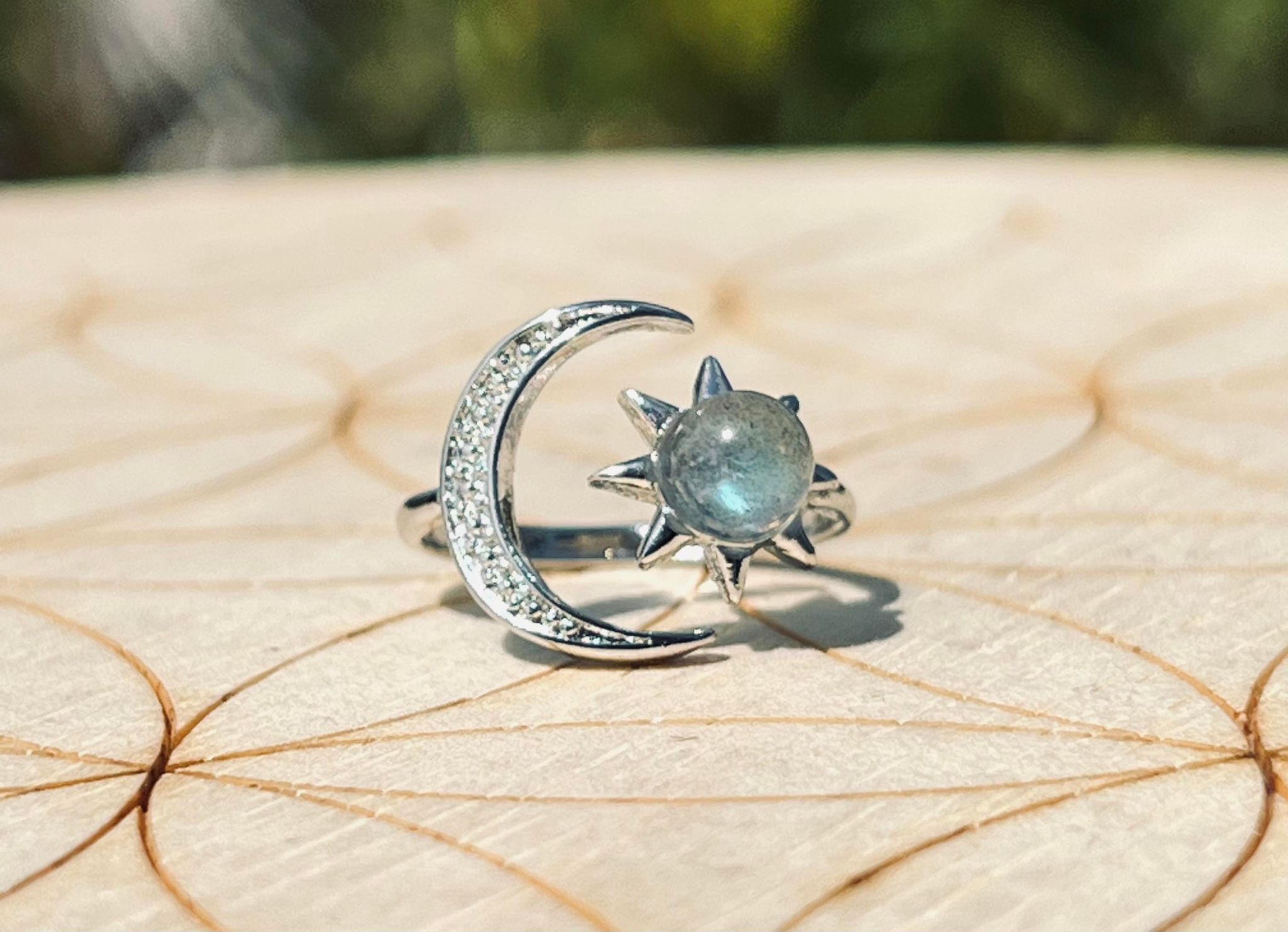 Labradorite Moon Adjustable Ring