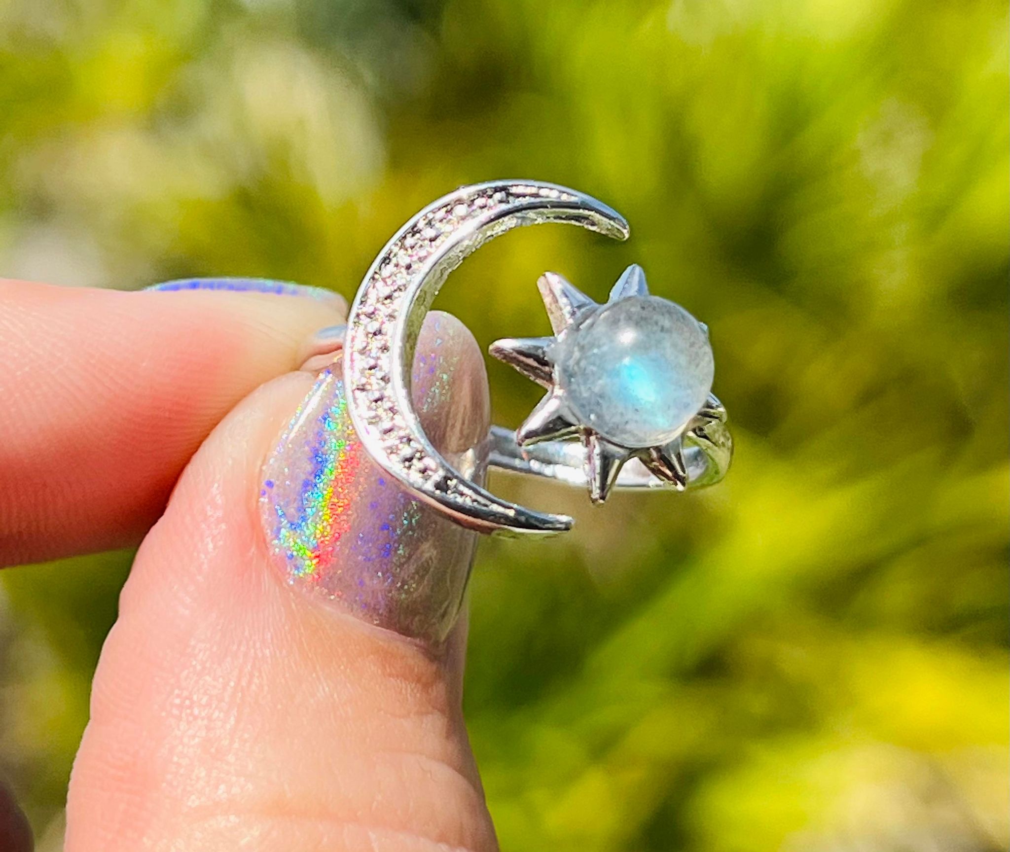 Labradorite Moon Adjustable Ring