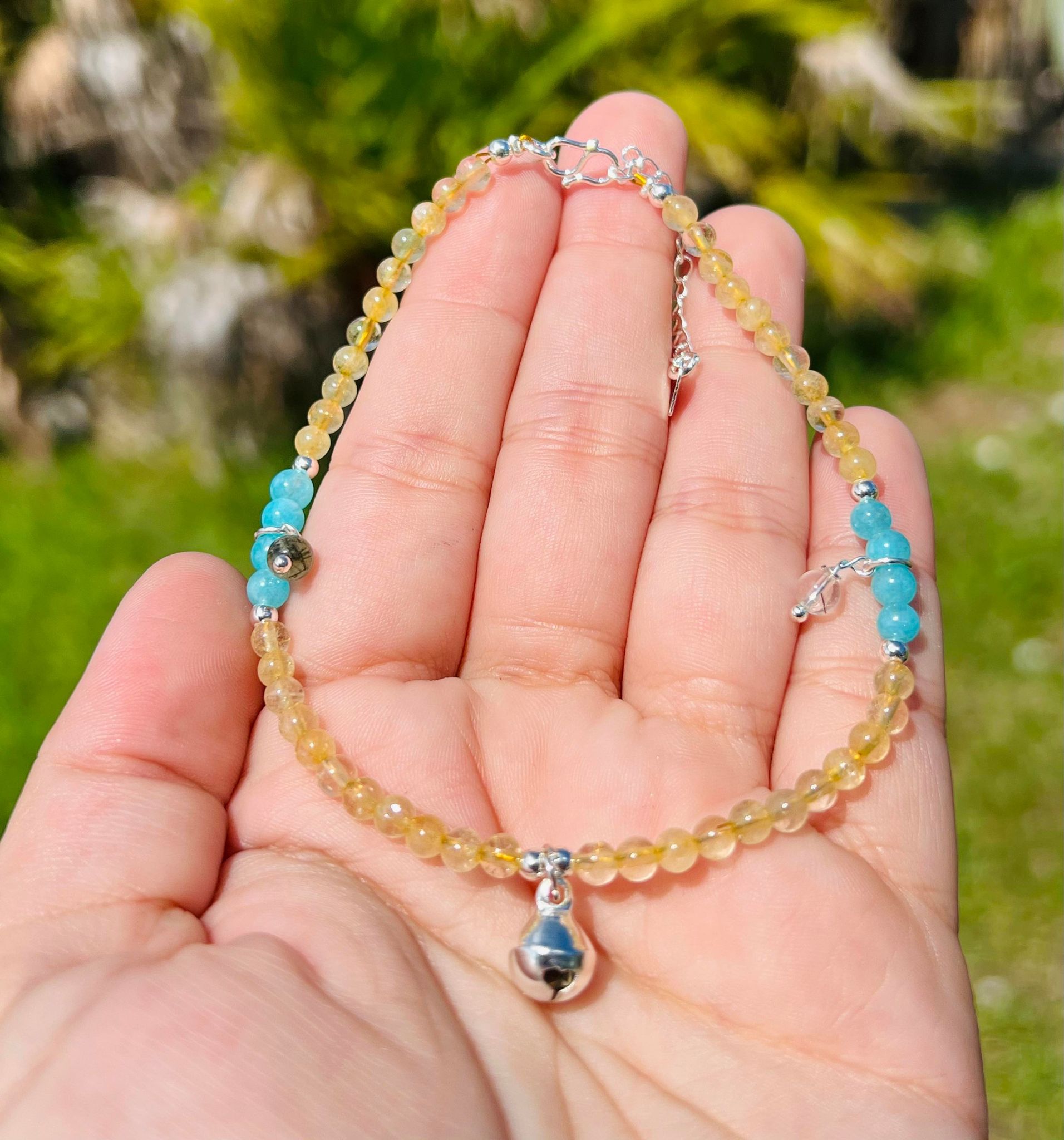 Golden Rutile & Amazonite Adjustable Anklet