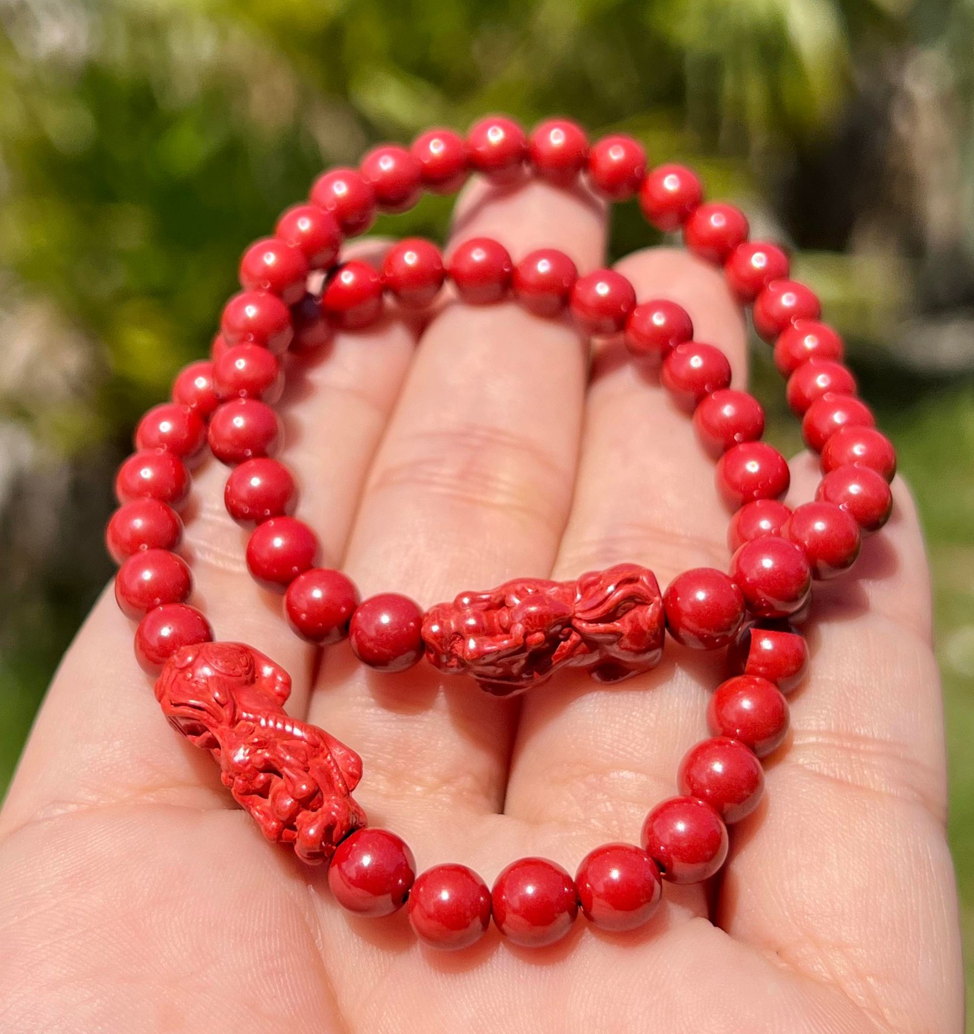 Cinnabar Pixiu Carved Bracelets