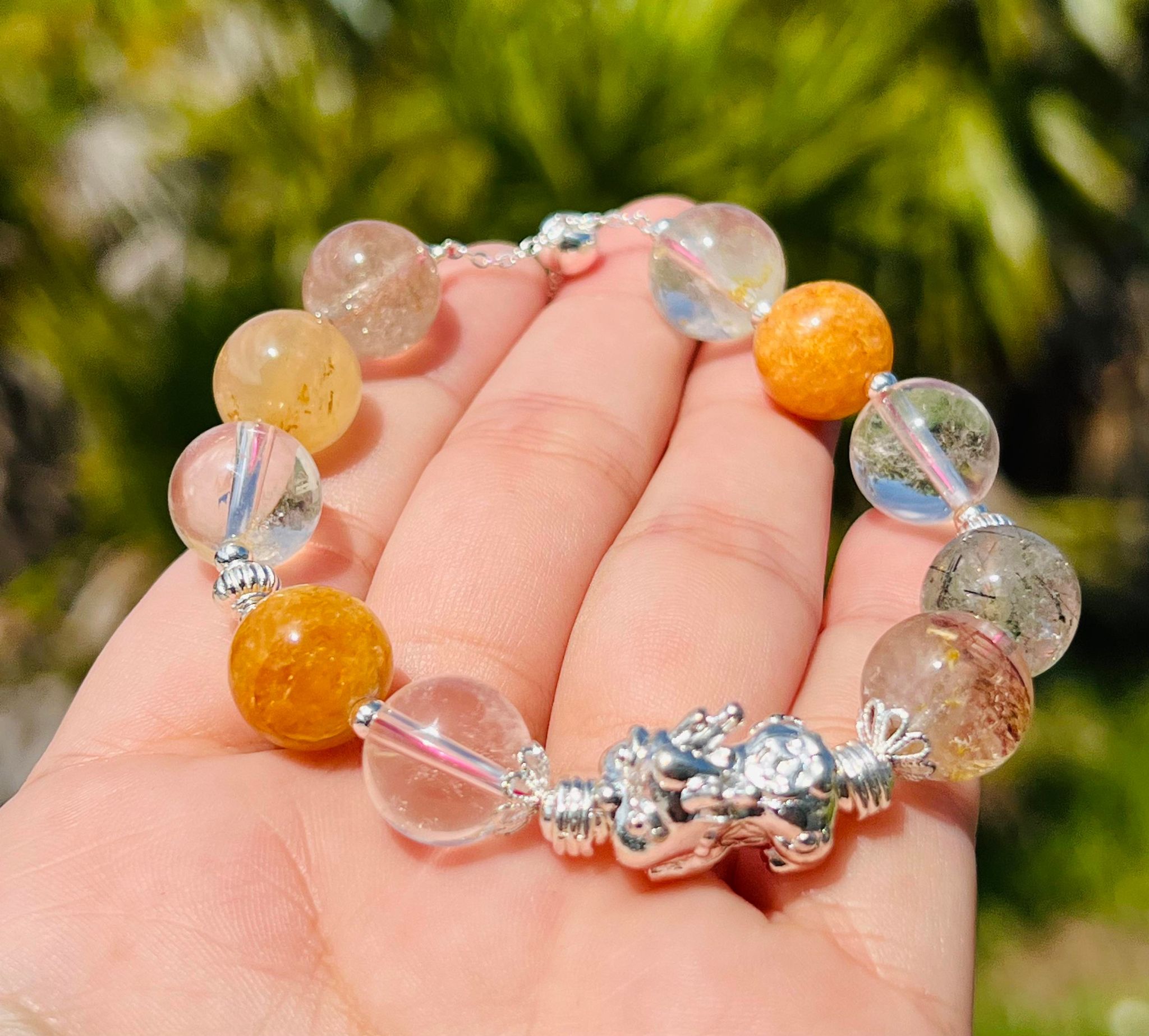 Garden Quartz & Golden Healer Pixiu Dragon Adjustable Bracelet