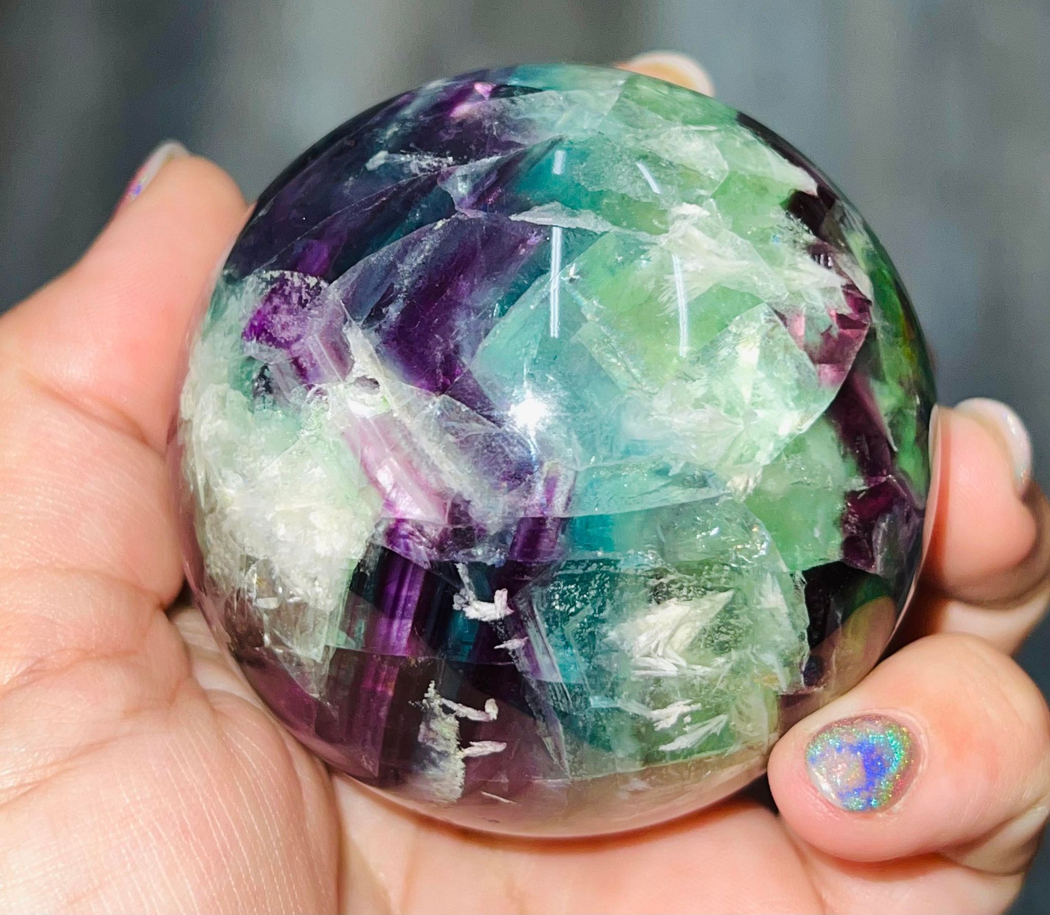 Rainbow Fluorite Cubic Druzy Sphere