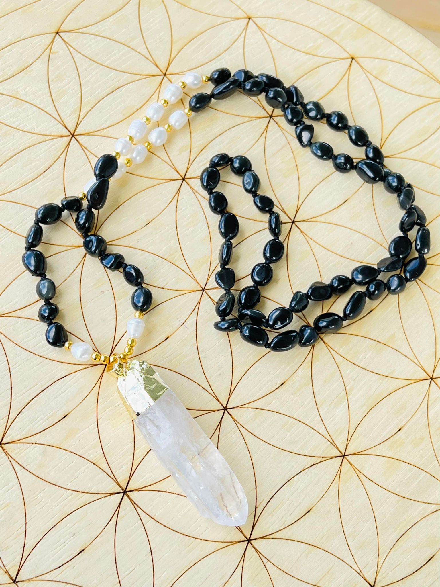 Rainbow Obsidian & Quartz Necklace