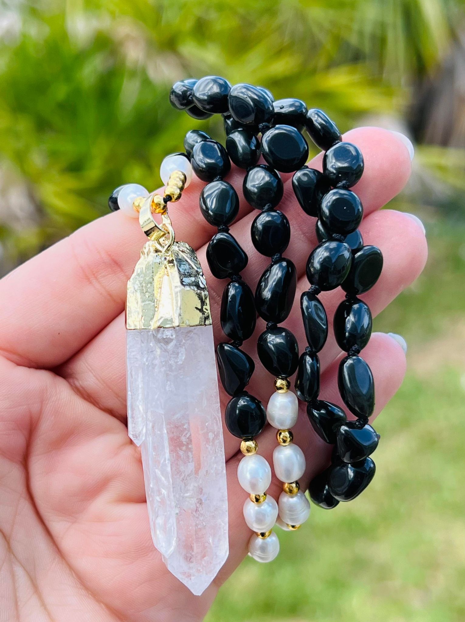 Rainbow Obsidian & Quartz Necklace