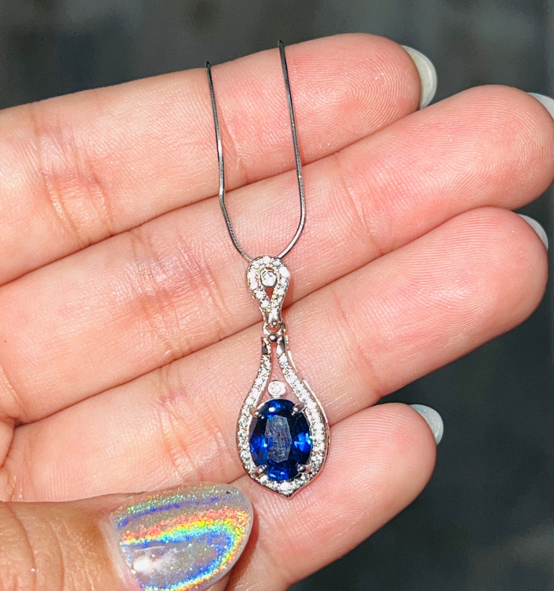 Blue Sapphire Sterling Silver Pendant