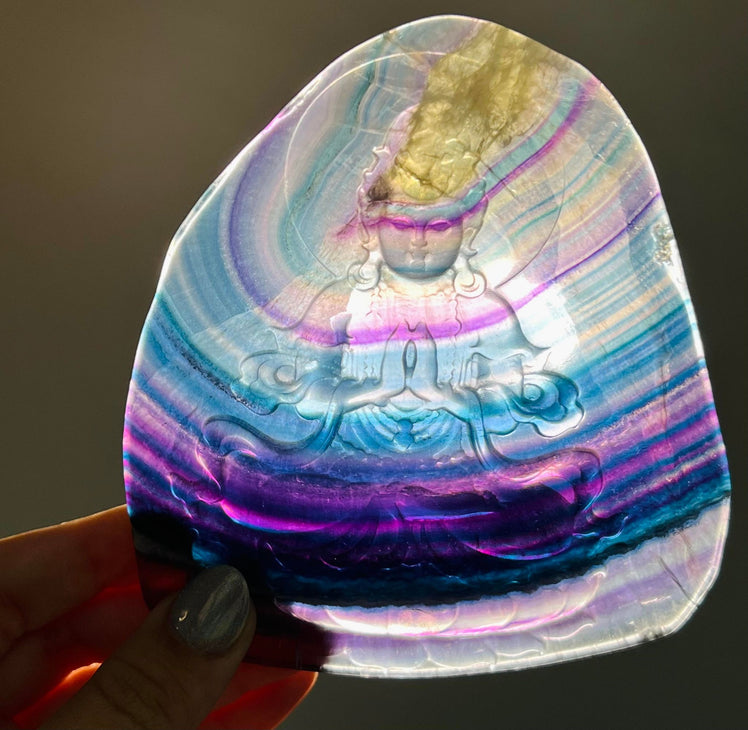 Rainbow Fluorite Buddha Slab