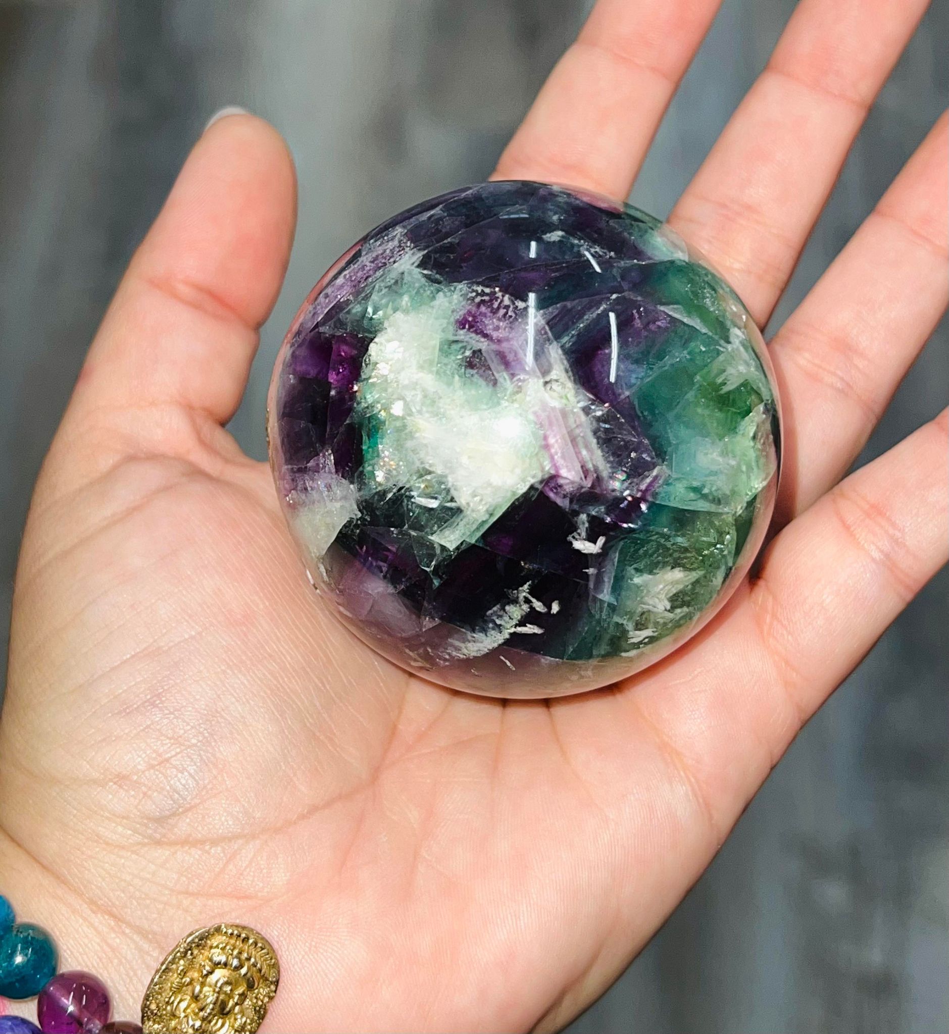 Rainbow Fluorite Cubic Druzy Sphere