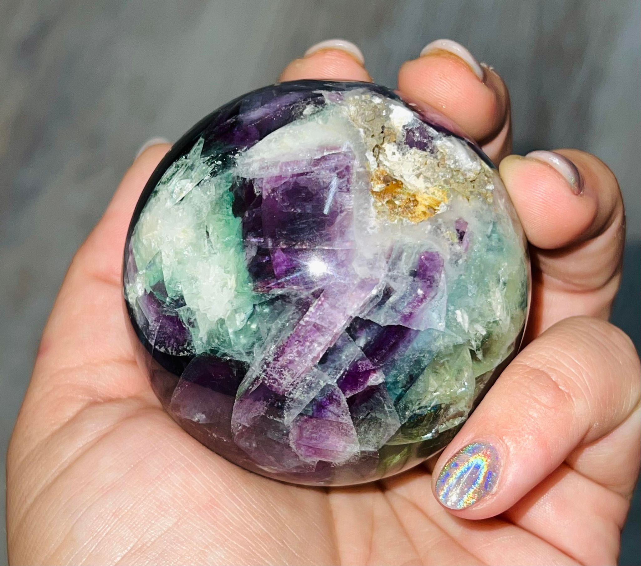 Rainbow Fluorite Cubic Druzy Sphere