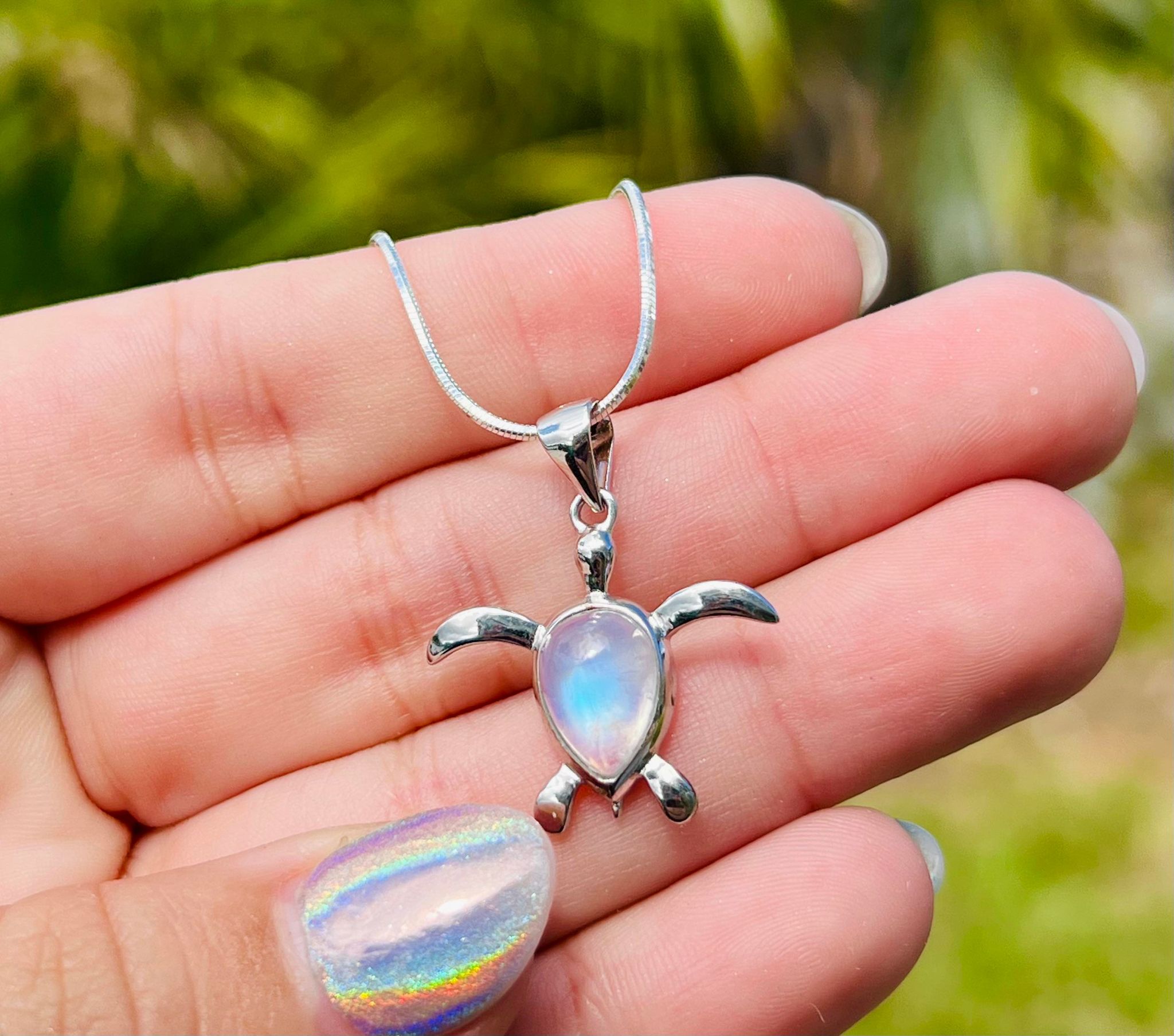 Rainbow Moonstone Turtle Pendant