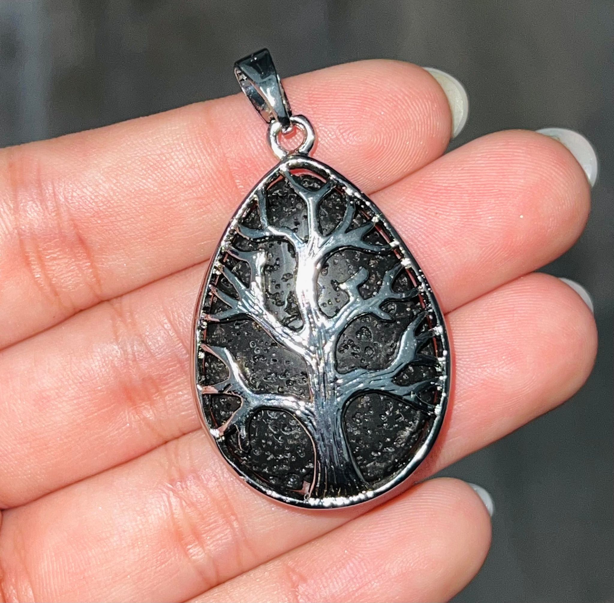 Lava Stone Tree of Life Pendant