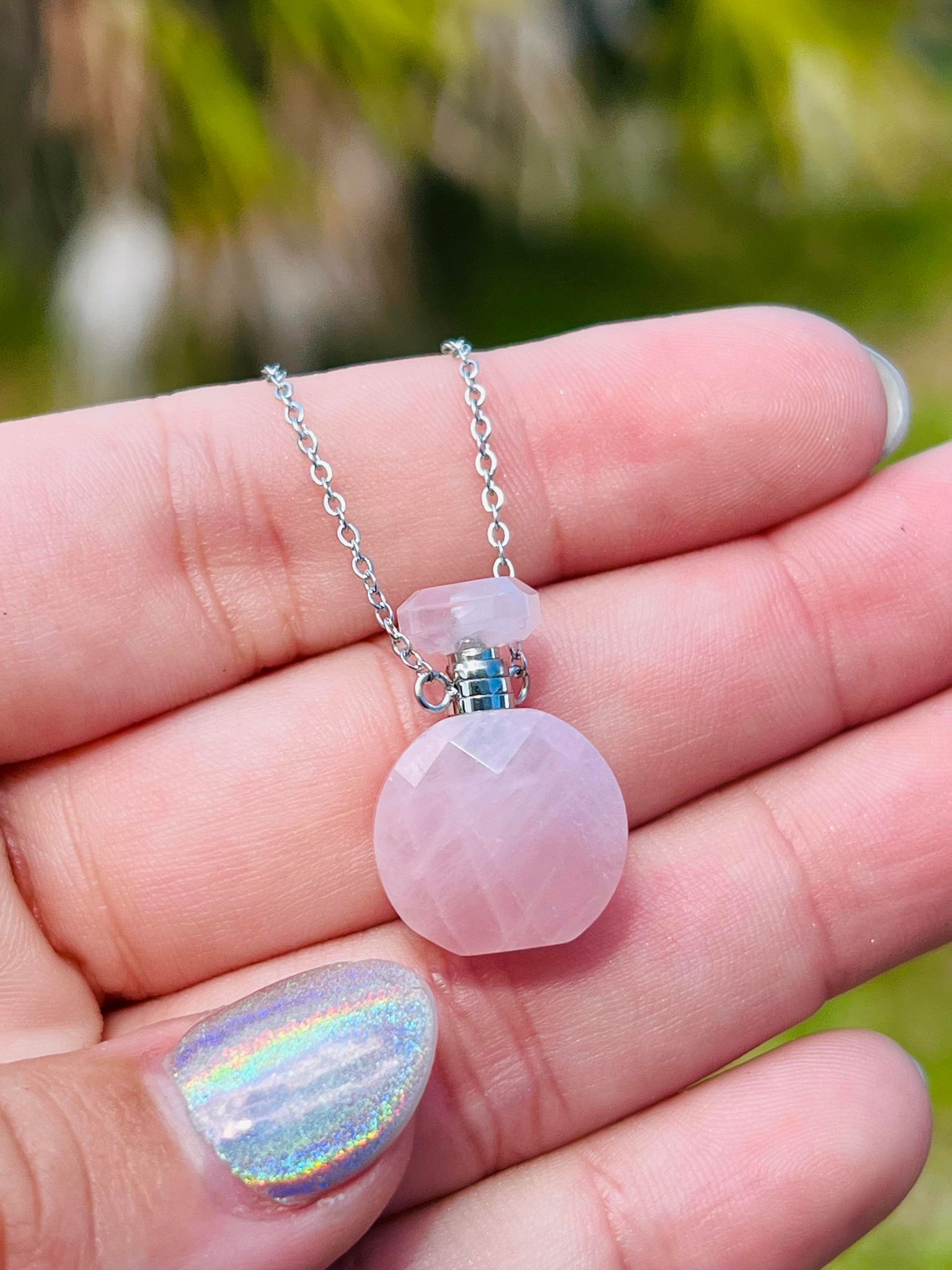 Rose Quartz Bottle Necklace