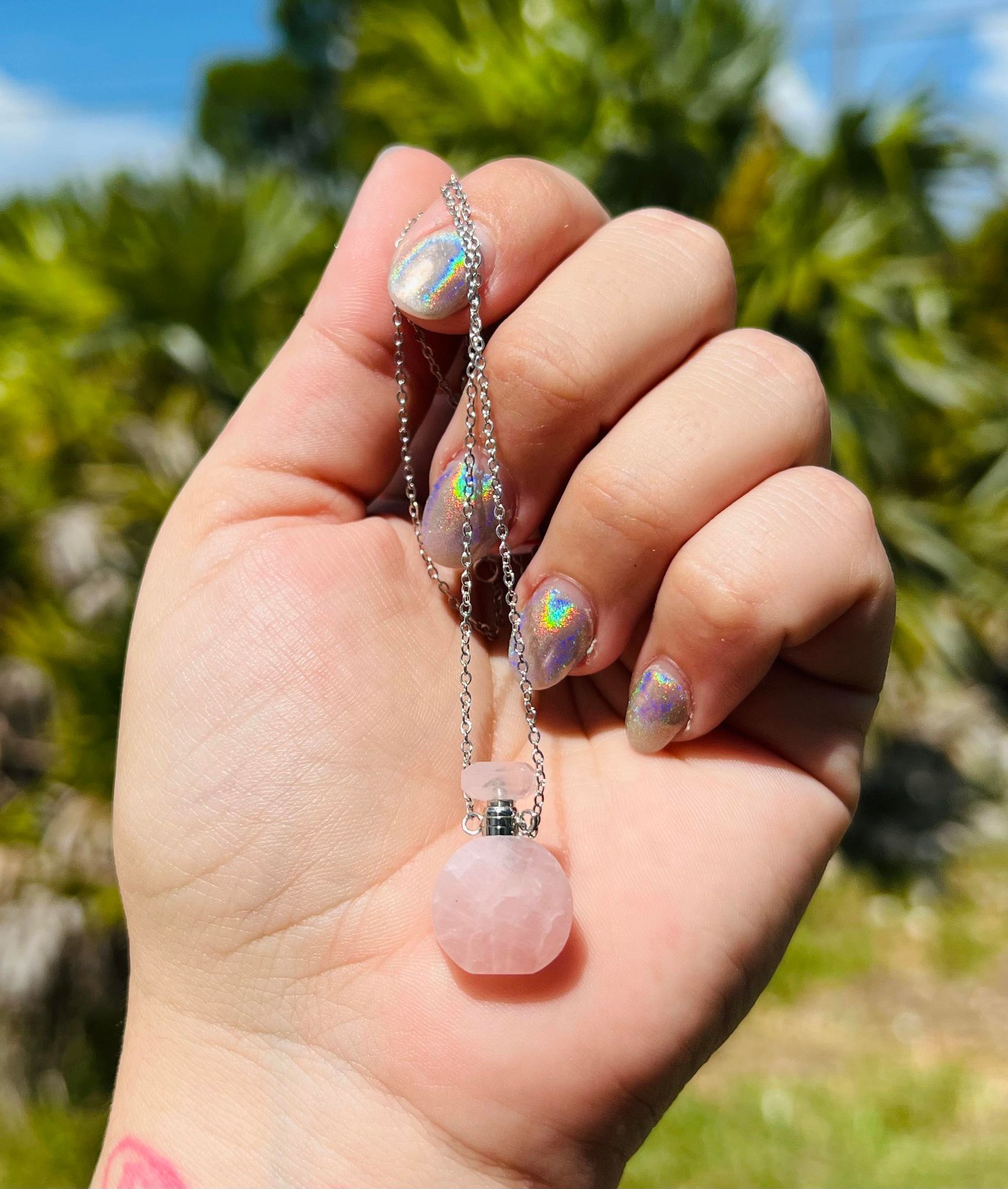 Rose Quartz Bottle Necklace