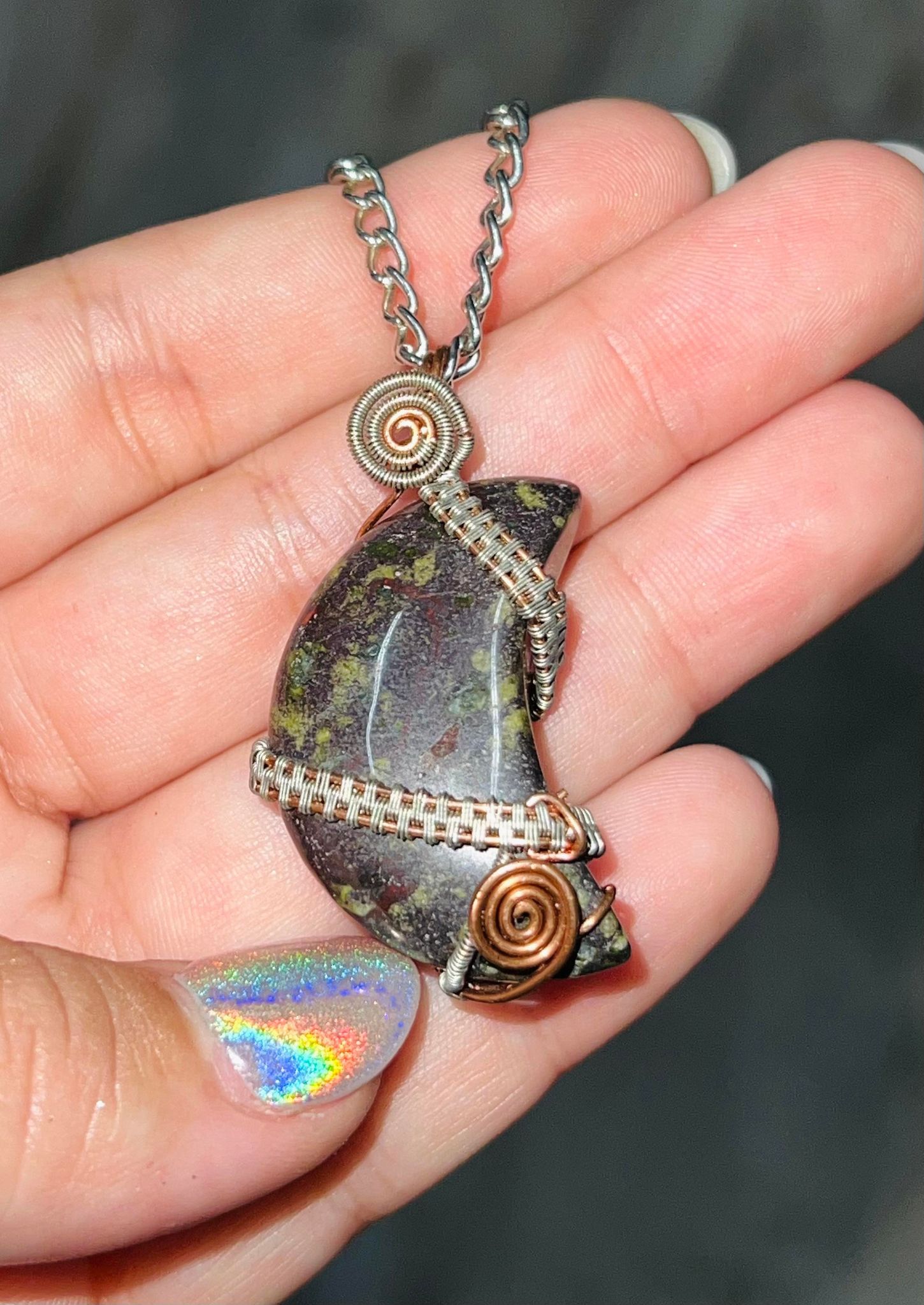 Dragon Bloodstone Moon Necklace