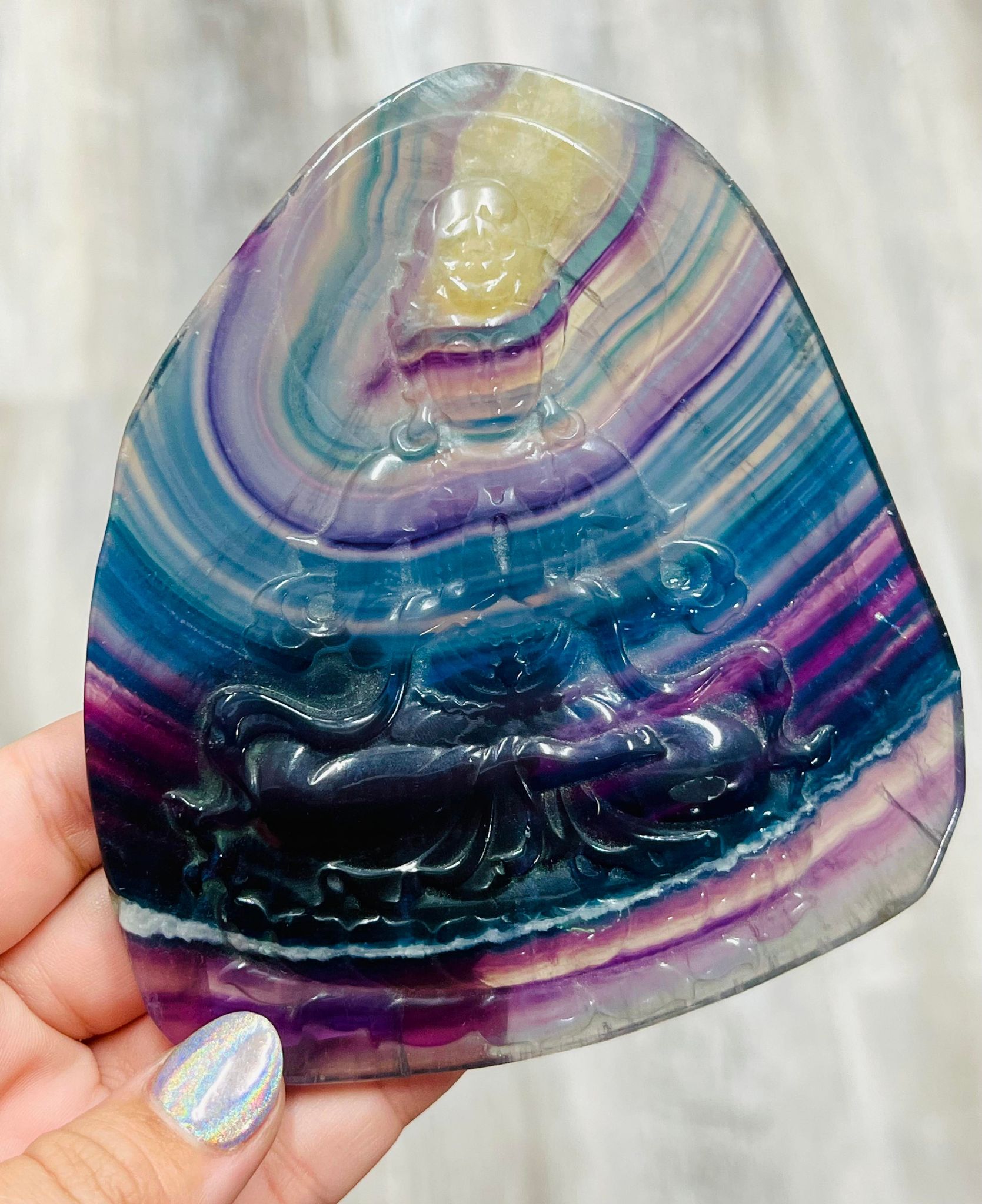 Rainbow Fluorite Buddha Slab