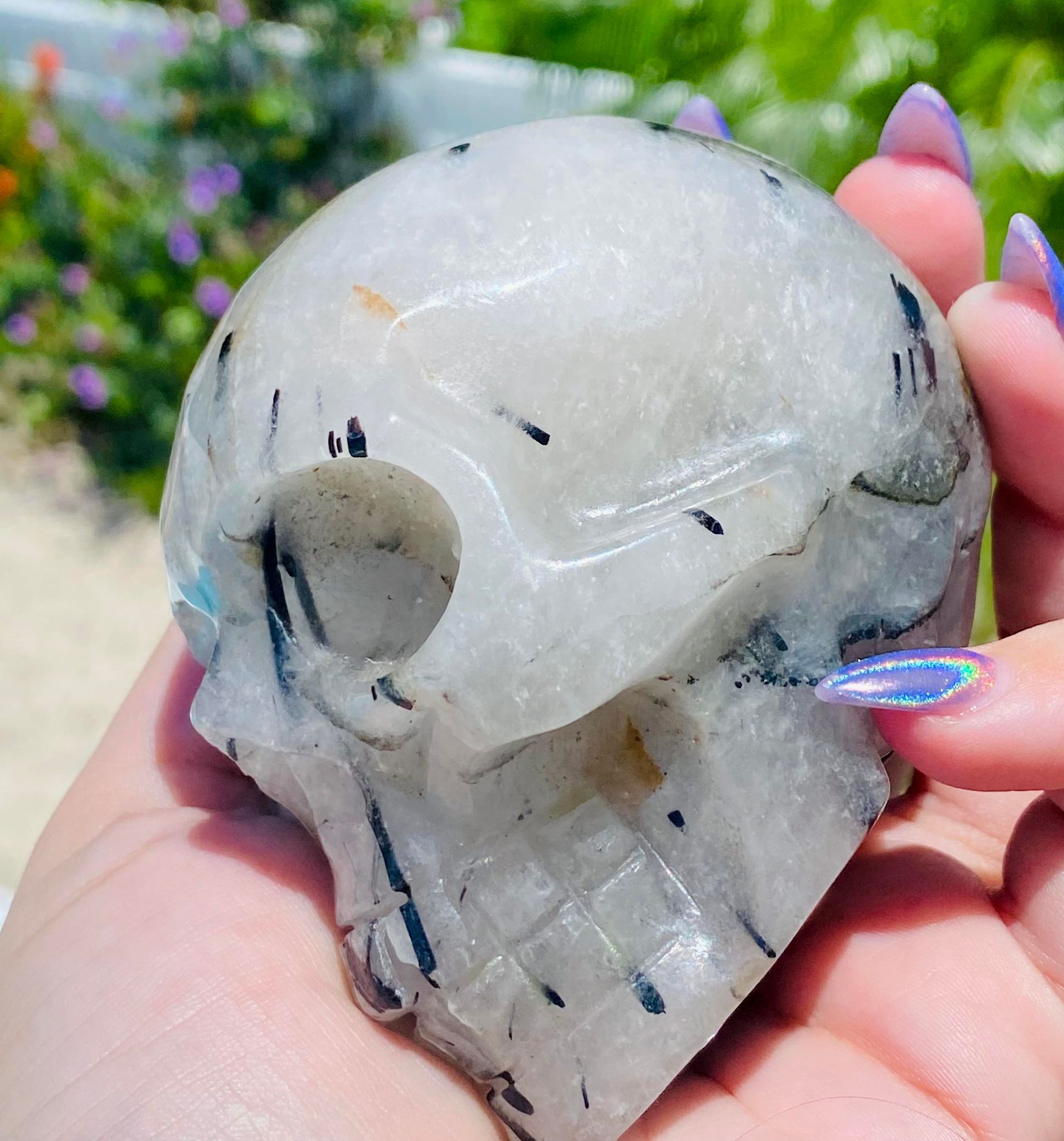 Black tourmaline & Quartz Skull Carving XL