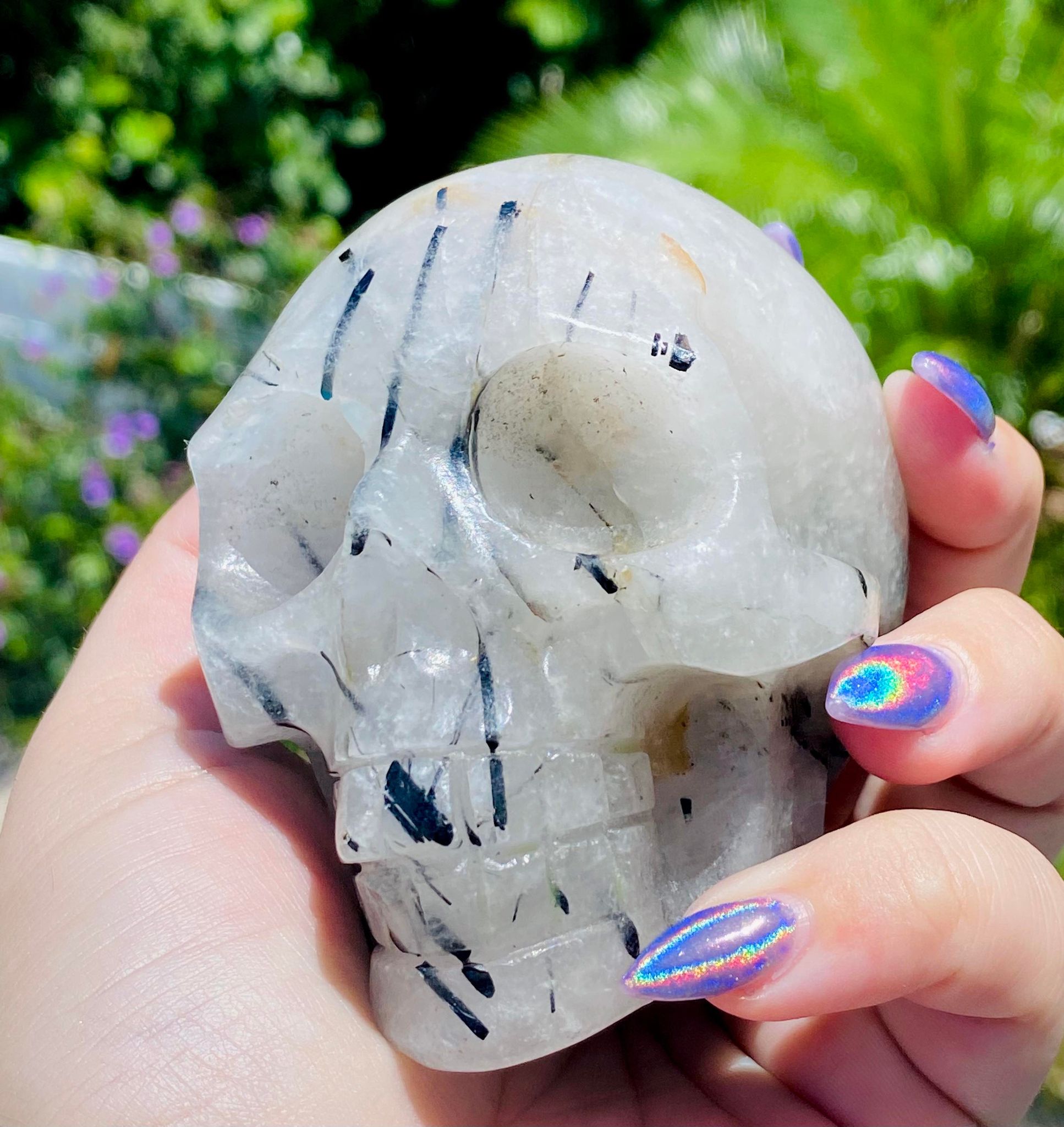 Black tourmaline & Quartz Skull Carving XL