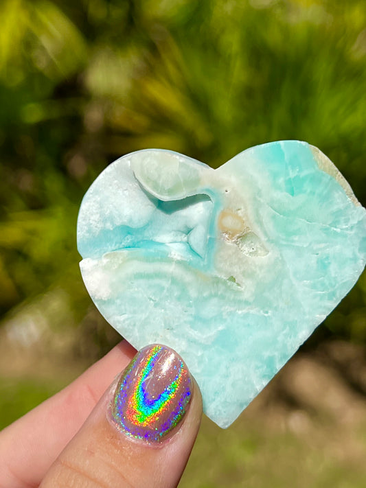 Druzy Blue Caribbean calcite Heart