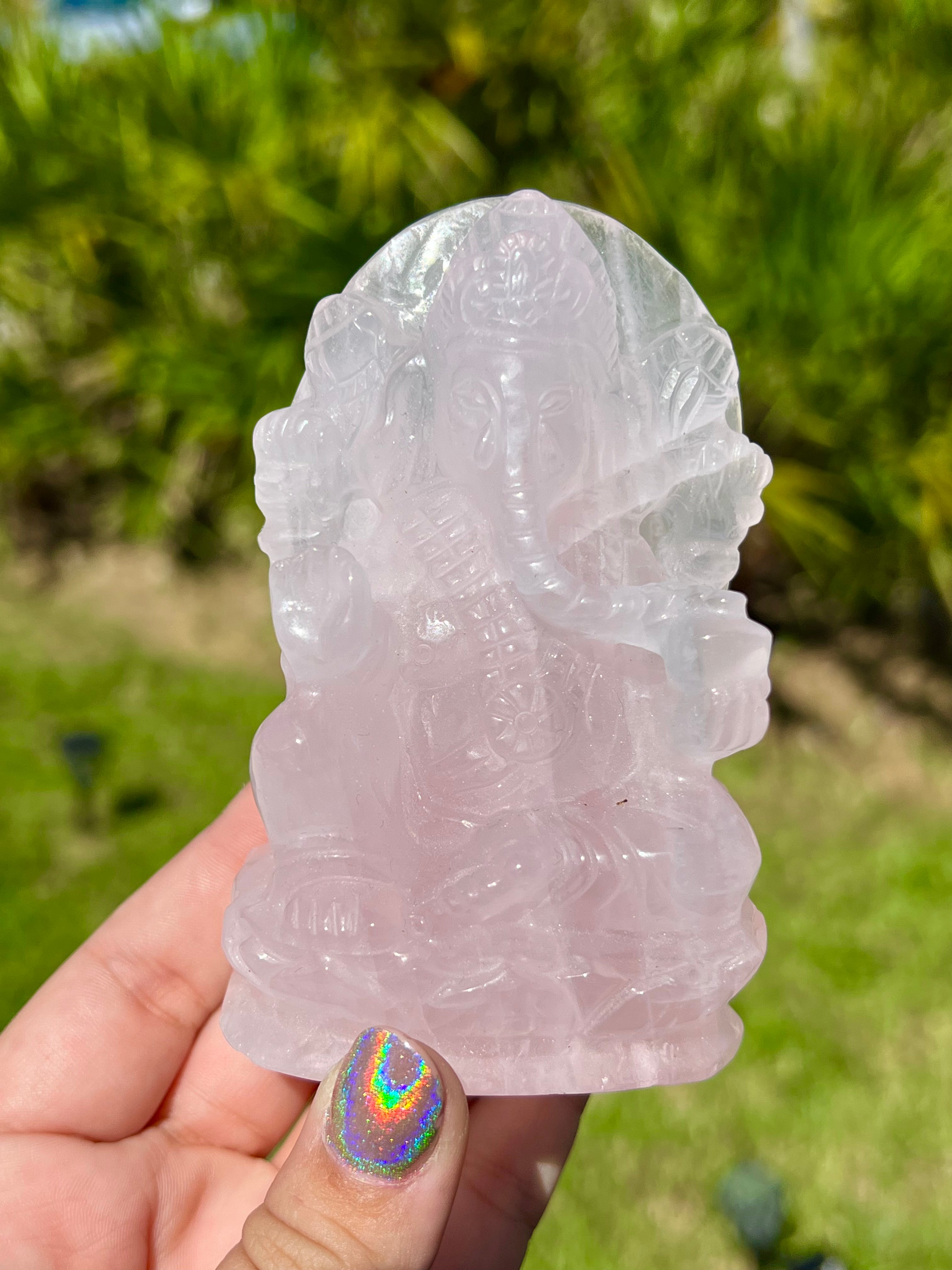 Rose Quartz Ganesha Carving Large