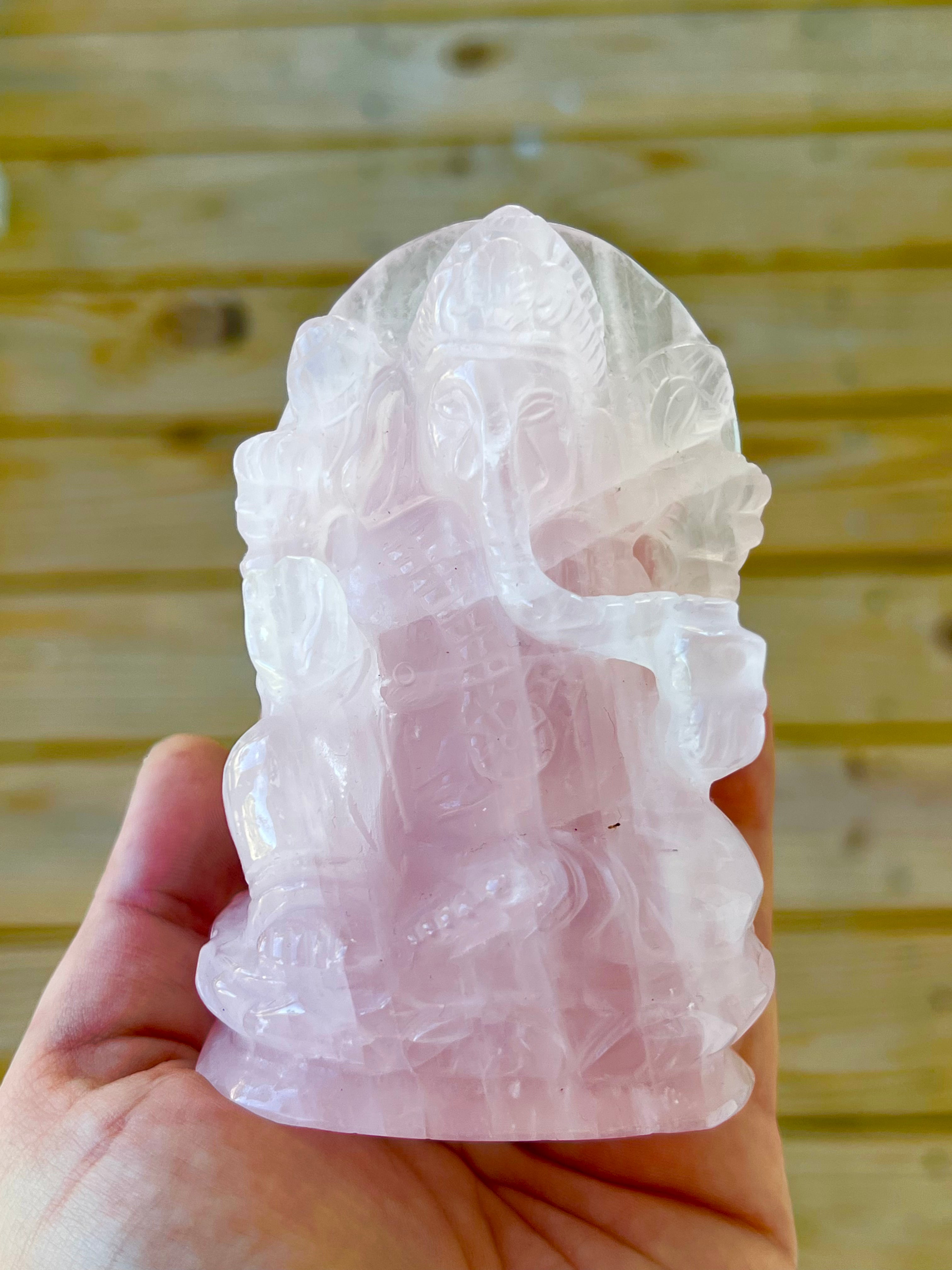 Rose Quartz Ganesha Carving Large