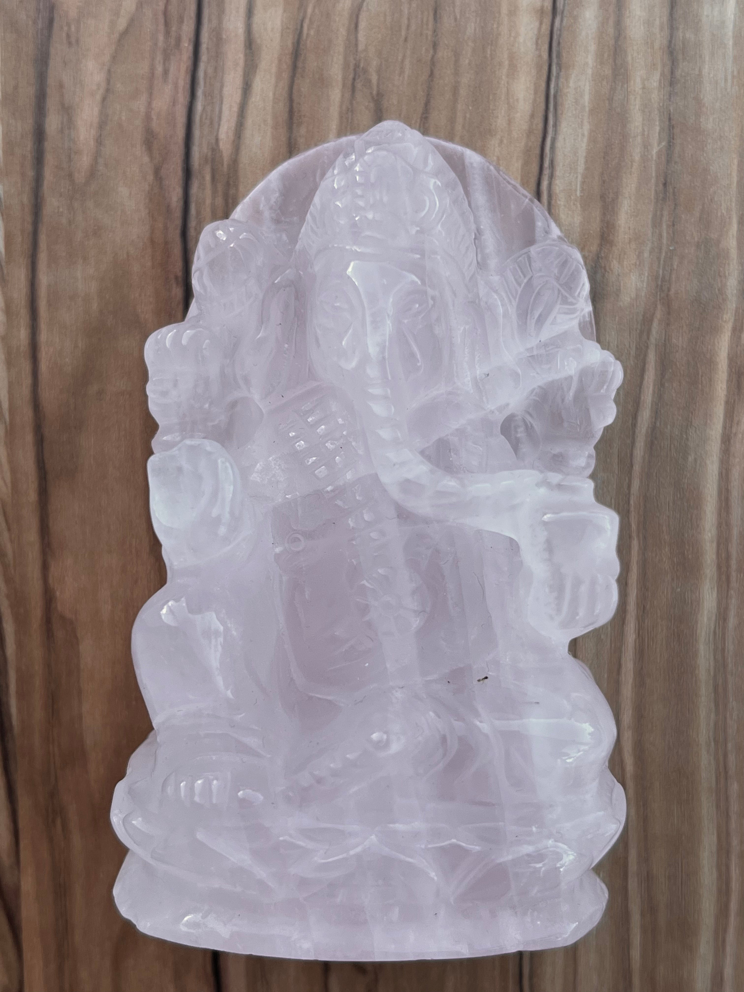 Rose Quartz Ganesha Carving Large