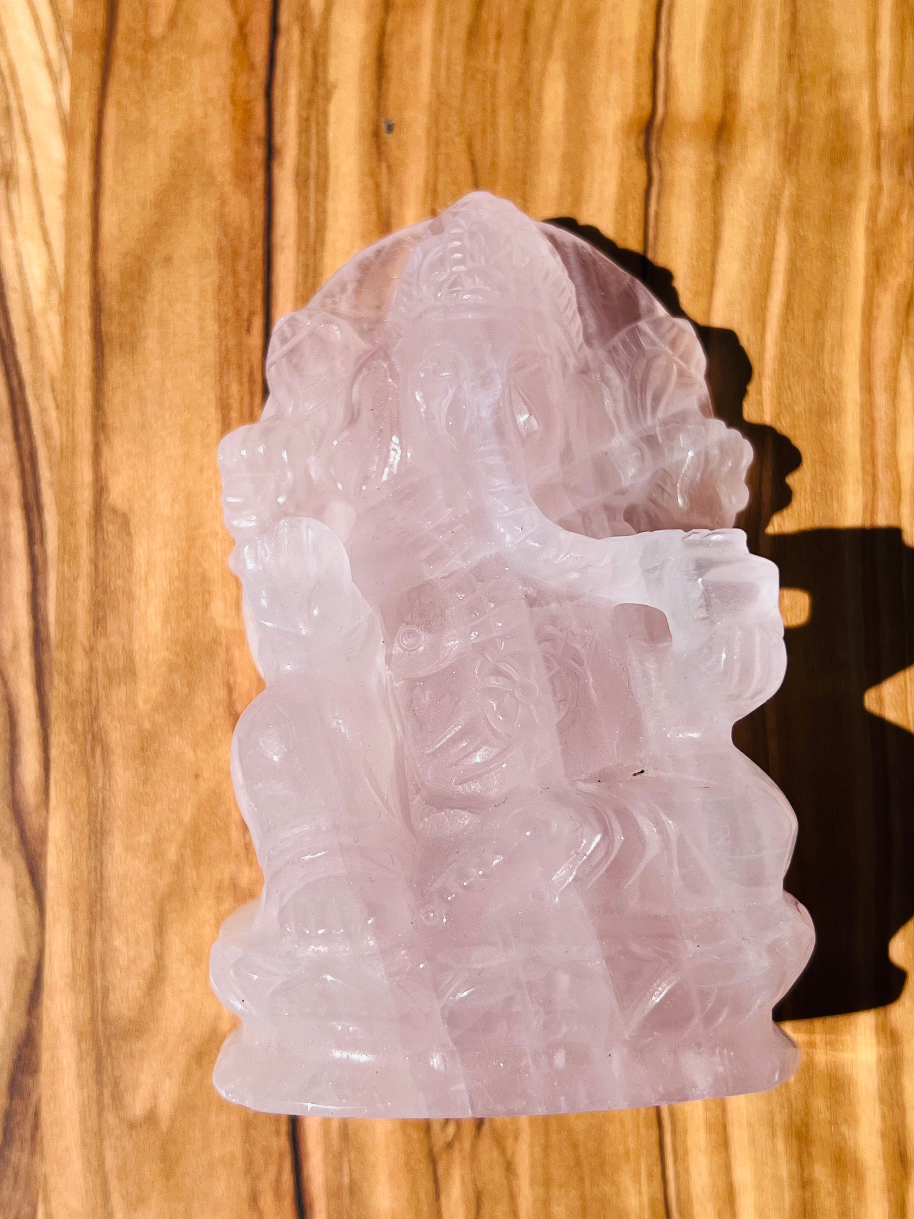 Rose Quartz Ganesha Carving Large